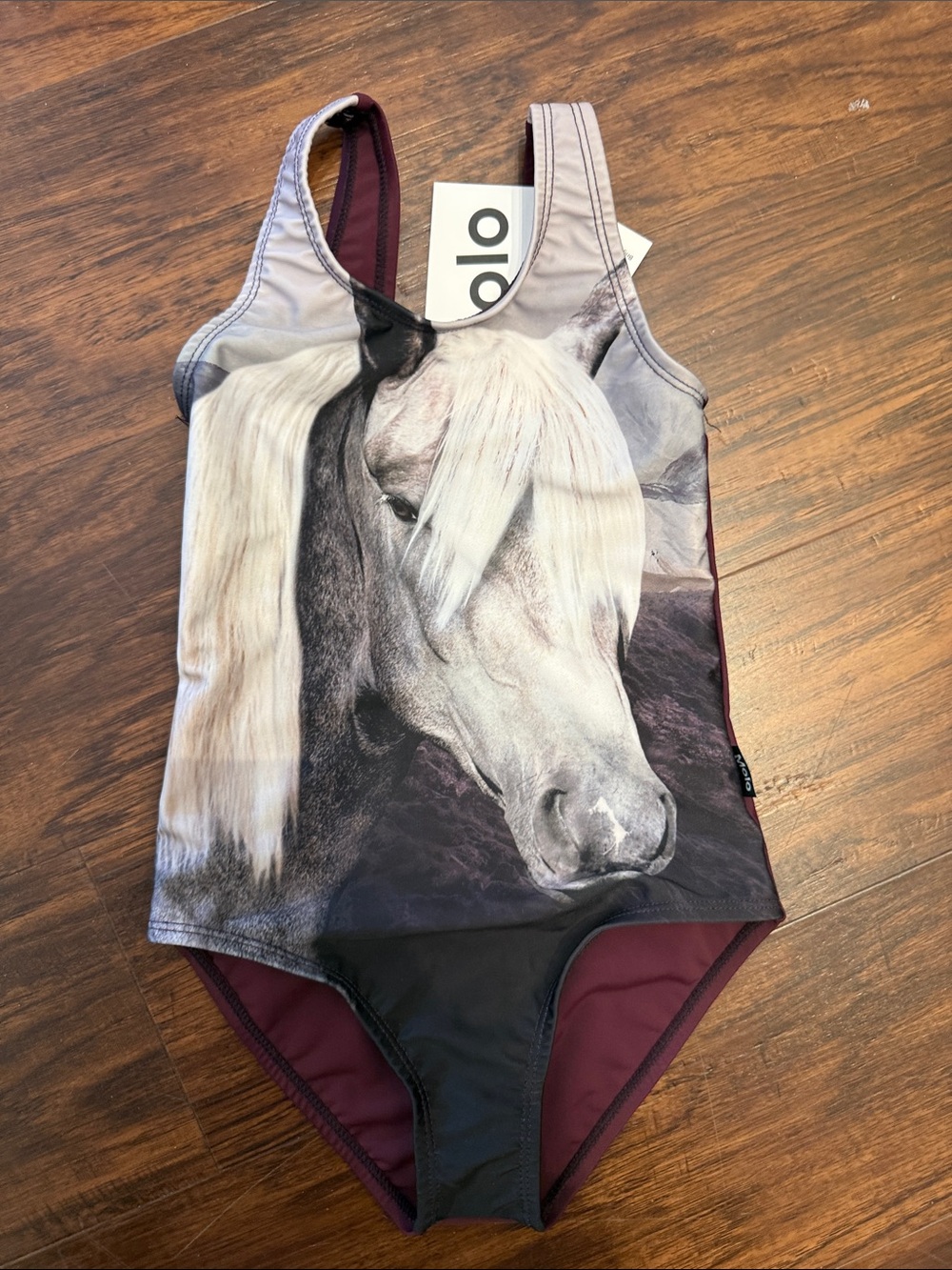 Horse Print One-Piece Swimsuit in Maroon and Gray size 3y
